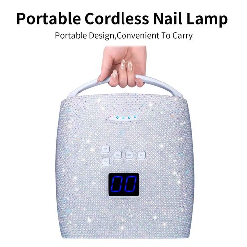 Ayshone 48W Cordless UV LED Nail Lamp,Rechargeable Gel Nail Dryer with Handle Nail Art Manicure Tools for Home and Salon (Pearl Diamond)