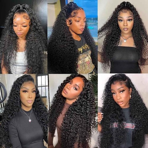 QKOQKO 13x6 Water Wave Lace Front Wigs Human Hair Wigs 10A 250 Density HD Transparent Wet and Wavy Lace Front Wigs Glueless Deep Curly Lace Frontal Wigs Human Hair Pre Plucked for Women（12 Inch）