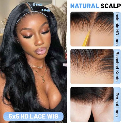 ZIYGBK 16 Inch 5x5 HD Lace Closure Wigs Human Hair Wear and Go Glueless Wigs Human Hair Pre Plucked Pre Cut 200% Density Body Wave Lace Front Wigs Human Hair for Black Women