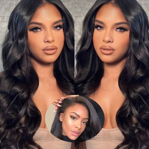 5x5 HD Lace Closure Wigs Human Hair Body Wave Lace Front Wigs for Black Women 100% Virgin Human Hair Pre Plucked with Baby Hair 180% Density Glueless Wigs Natural Black Color 20Inch