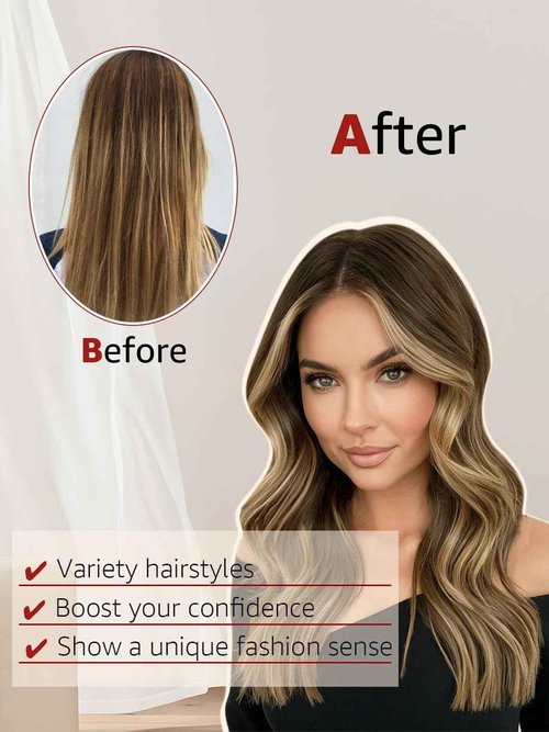SAFIRENY Clip in Hair Extensions Real Human Hair Balayage Chocolate Brown To Caramel Blonde 18 Inch 120g Natural Straight Clip On Hair Extensions 6pcs Per Set with 18 Clips (#4/27/4,18")