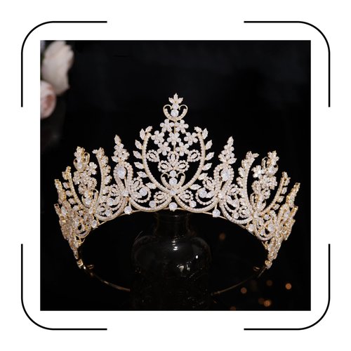 Aoligrace Gold Wedding Crowns for Bride Large Cubic Zirconia Sweet 16 Tiaras for Women Gift for Birthday Prom Pageant Party