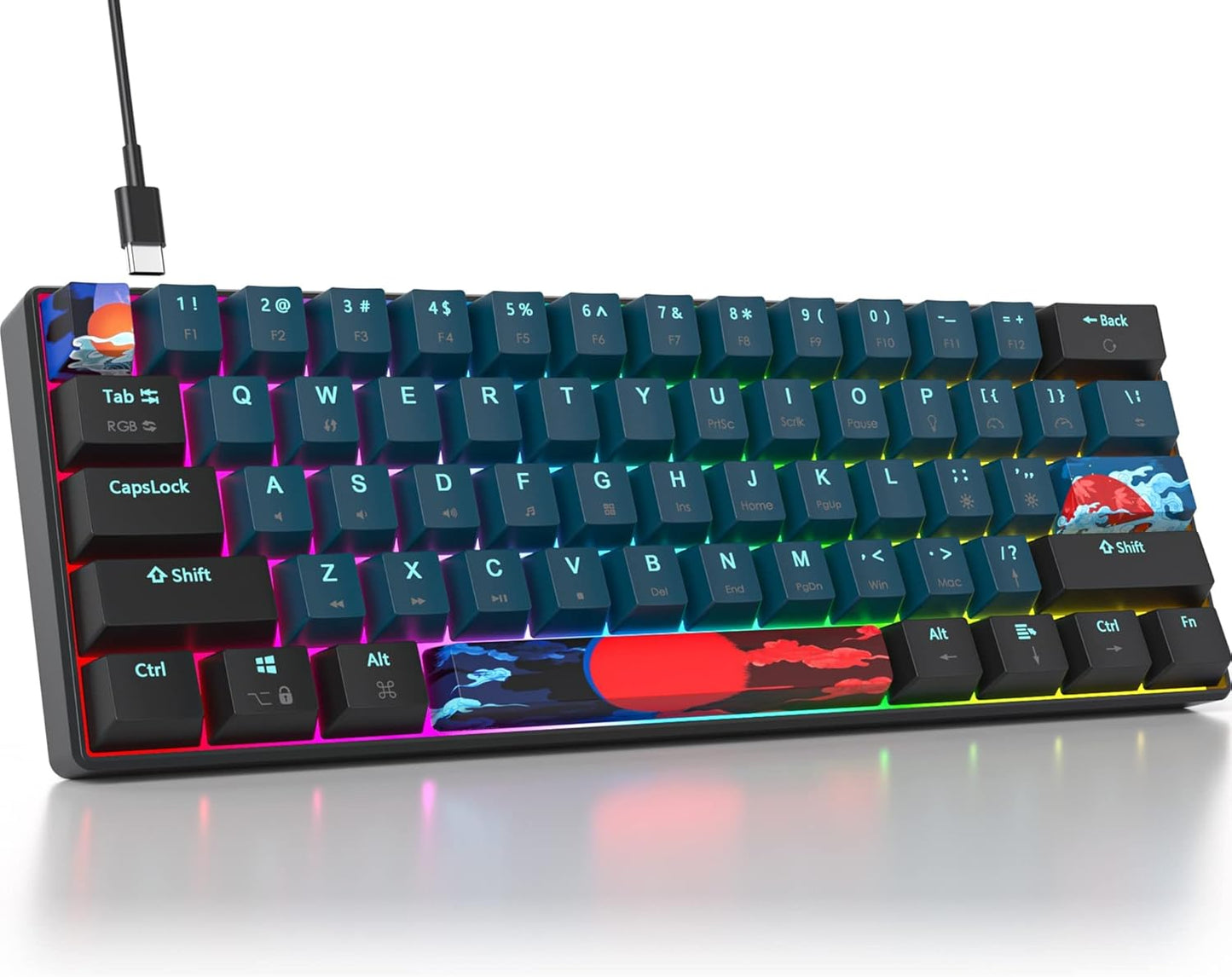 60 Percent Gaming Keyboard Portable 61 Keys Mechanical Keyboard Compact Wired Keyboard RGB Backlit for PC Laptop Gamer(61 Blue/Blue Switch)