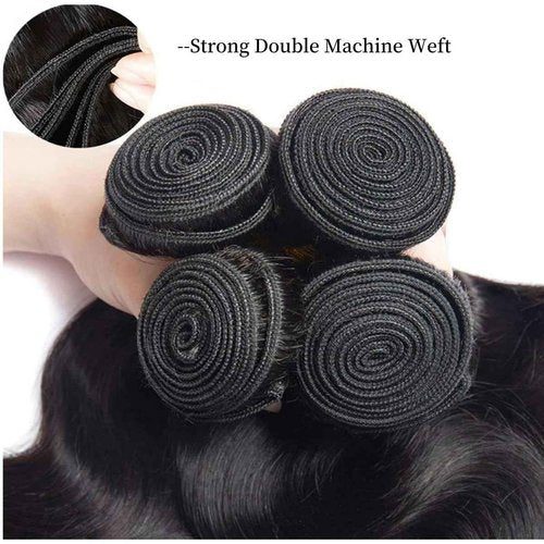 Body Wave Bundles Human Hair 16 18 20 22 Inch 100% Unprocessed Brazilian Human Hair 4 Bundles For Black Women Body Wave Hair Extensions Natural Color