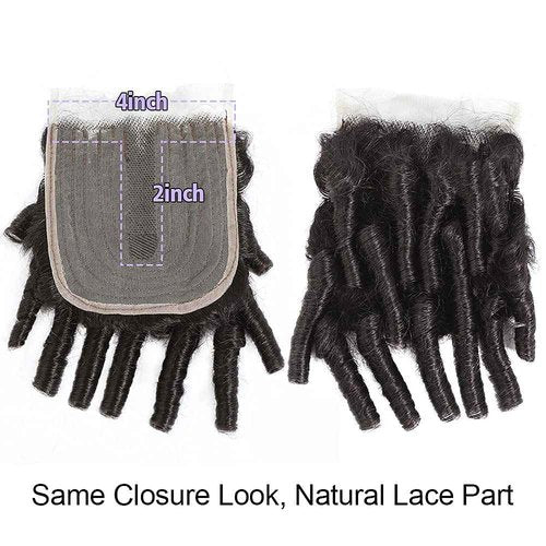 Molefi Brazilian Funmi Hair Curly Weave 3 Bundles with Lace Closure 2x4 T Burmese Curly Bundles Human Hair with Closure 100% Human Hair Extensions 100g/pc Natural Black (10 12 14+10)