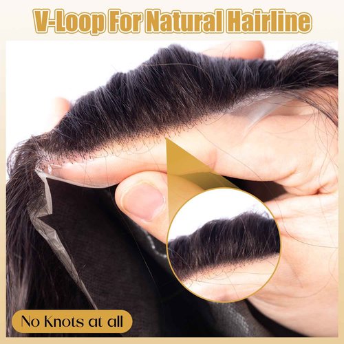 CARA Human Hair Toupee for Men, 8 x 10 inches, Ultra Thin Skin 0.04mm, V-loop, Medium Light Density, Color 1b (8X10 Simple bag packaging)