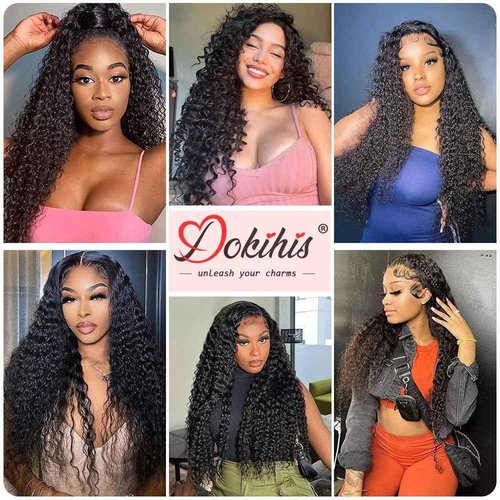 Dokihis 13x6 Deep Wave Lace Front Wigs Human Hair 26 Inch 200 Density HD Lace Frontal Glueless Wigs Human Hair Pre Plucked Deep Curly Wig with Baby Hair Natural Black