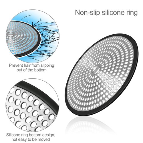 LEKEYE Shower Drain Hair Catcher | Strainer | Shower Stall Drain Cover | Bathroom Drain Protector Stainless Steel and Silicone(Black)