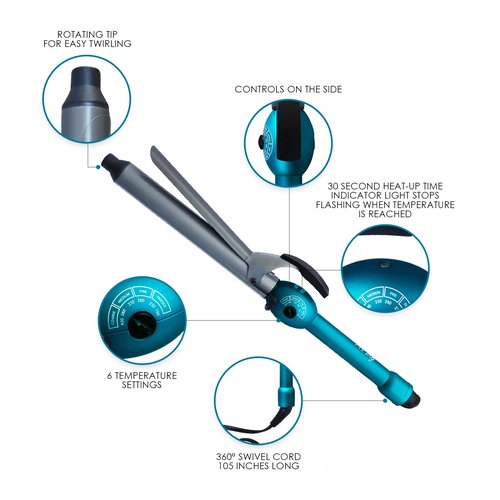 Mr Big Junior Hair Curling Iron - The Longest XL Styling Curling Irons for Long Hair (Aqua, 8" Barrel,1.25" Diameter)