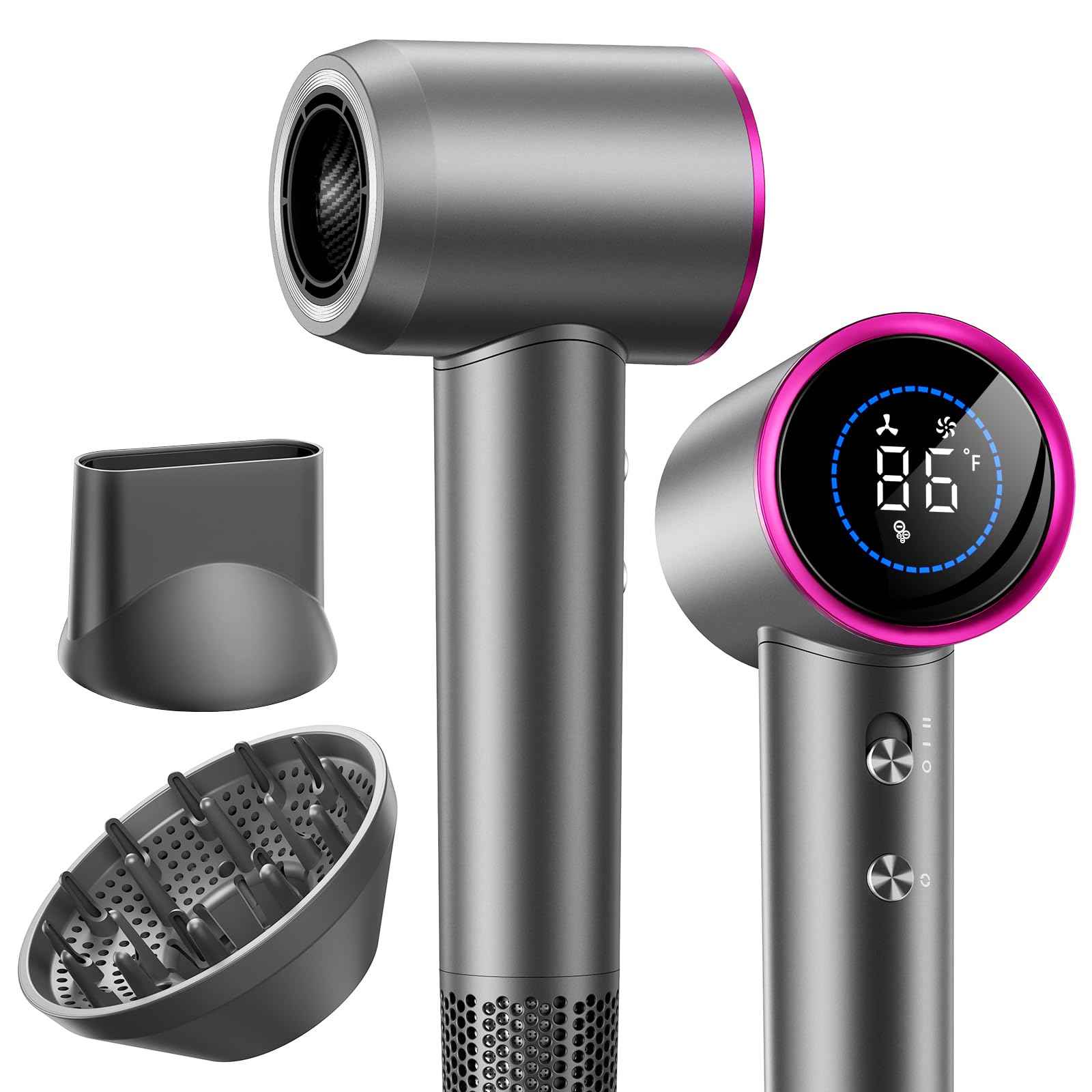 Hair Dryer,180000 RPM High-Speed Blow Dryer 500 Millions Negative Ionic Care Hair Dryer for Fast Drying, 50dB Low Noise Thermo-Control Hairdryer with Magnetic Diffuser & Nozzle for Women Salon Gray