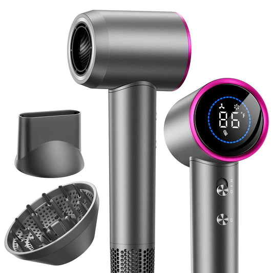 Hair Dryer,180000 RPM High-Speed Blow Dryer 500 Millions Negative Ionic Care Hair Dryer for Fast Drying, 50dB Low Noise Thermo-Control Hairdryer with Magnetic Diffuser & Nozzle for Women Salon Gray