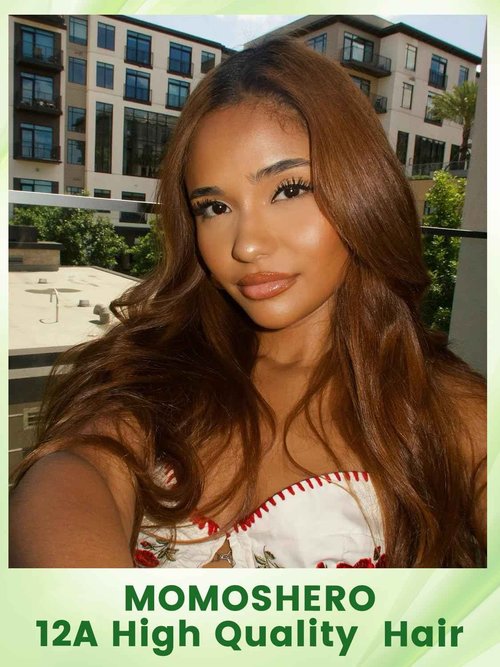 MOMOSHERO 12A Chocolate Brown Bundles With Closure Human Hair Body Wave, Soft Glossy Wavy 100% Remy Hair Weaves Colored #4 Medium Dark Brown 3 Bundle and 2X6 HD Lace Closure Deep Part 10 12 14+10 inch