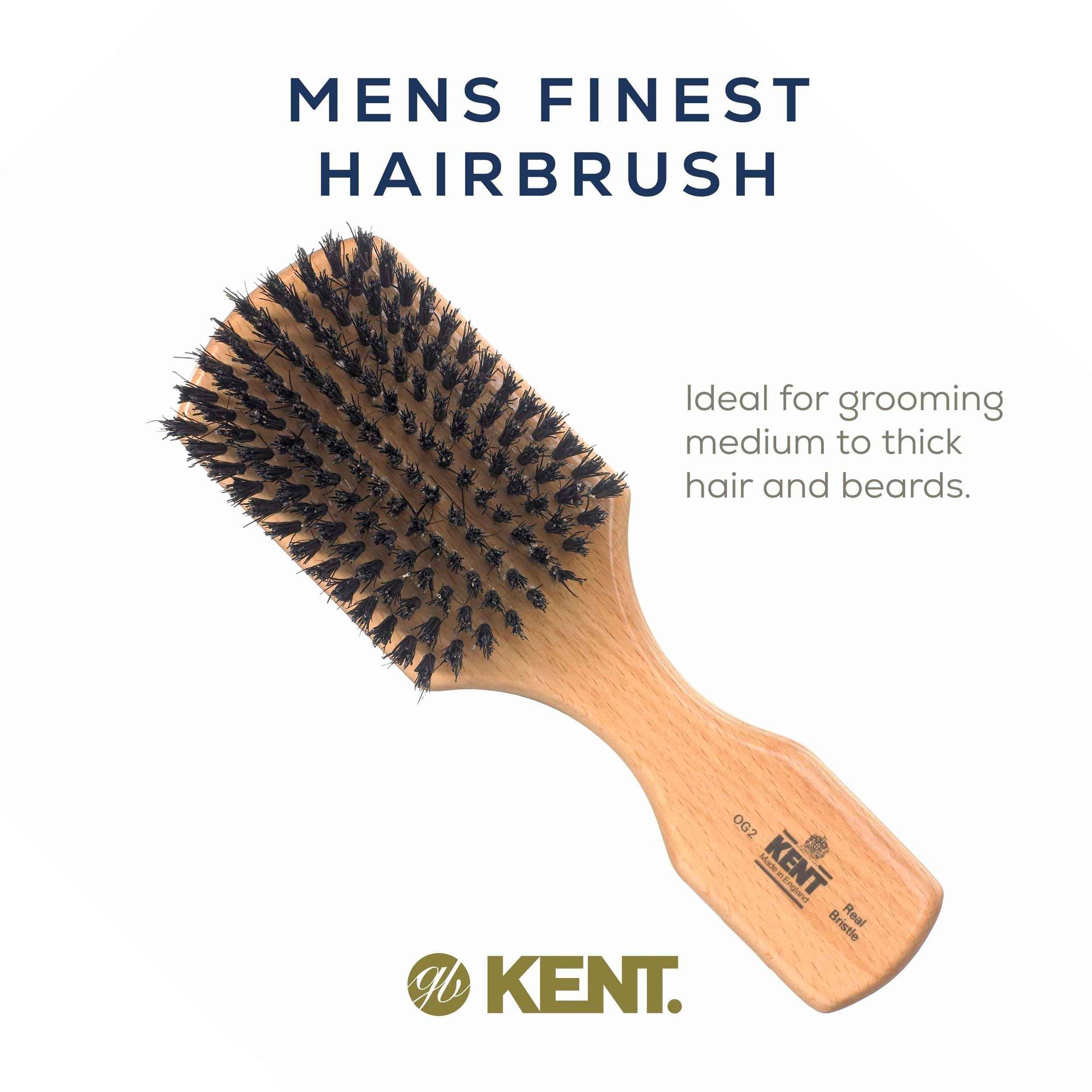 Kent OG2 Club Hair Brush, Small Boar Bristle Hair Brush for Men, Natural Boar Bristle Beard Brush for Men, Beechwood Kent Brush for Hair and Beards and Beard Straightener