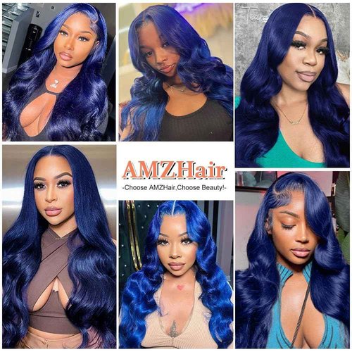 Blue Lace Front Wigs Human Hair Body Wave 28 Inch 13x4 Dark Blue HD Lace Frontal Wig Human Hair Wear and Go Glueless Royal Blue Wigs Human Hair Pre Plucked Navy Blue Colored Wigs For Black Women
