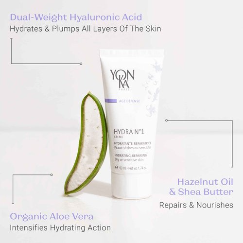 Yon-Ka Hydra No. 1 Creme (50ml) Anti-Aging Face Moisturizer, Hydrate Dry Skin with Hyaluronic Acid and Vitamin C, Rich Daily Cream to Restore Youthful Radiance, Paraben-Free