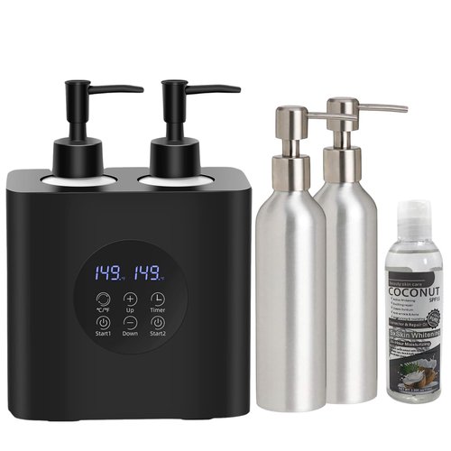 Elitzia Dual Bottle Massage Oil Warmer Smart Touch Control Lotion Warmer Dispenser Adjustable Temperature Independent Heating Systems Heated Lotion Dispenser with 4 Pump Bottles ETLB02B (Black)
