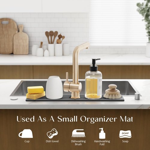 eormoe Kitchen Sink Splash Guard – Stone Diatomite Faucet Drying Matt, Modern Kitchen Sink Accessories for Countertop (Dark Grey, 23.6"x3.9")