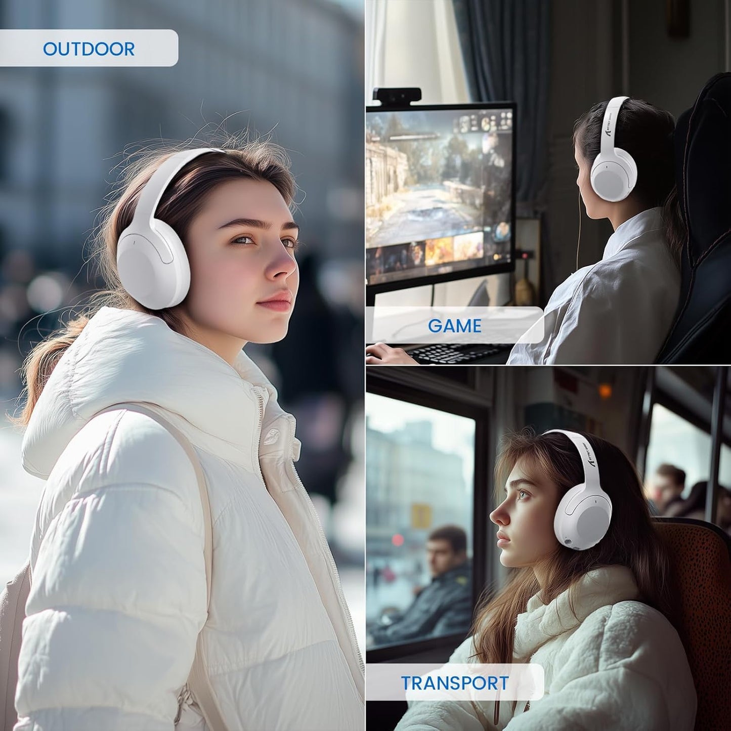 ATTACK SHARK G300 Active Noise Cancelling Wireless Headphones, Ultra Light Foldable Over-Ear Wired/Bluetooth Headset, 20H Playtime, Built-in Mic Hands Free Talking for Travel, Office, Home - Purple