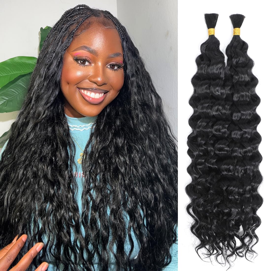 Human Braiding Hair for Boho Braids 22 Inch Italian Curly Bulk Human Hair 100% Unprocessed Brazilian Virgin Hair for Braiding Bohemian No Weft 2 Bundles/Pack Natural Color