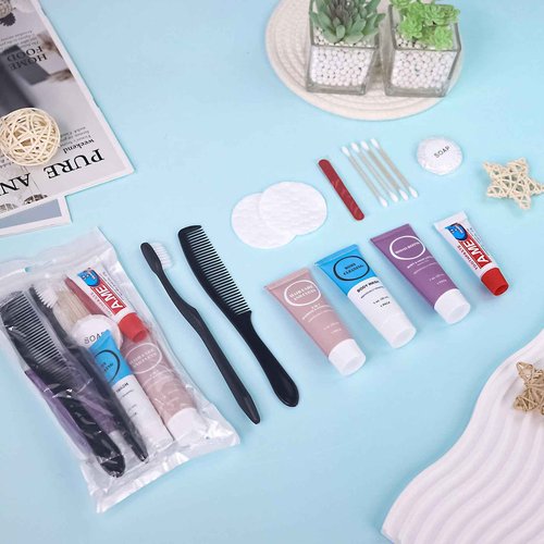 Toiletries Kits Bulk Disposable Travel Supplies, Personal Hygiene Care Essentials Men Women Trial Size Toiletry Sets Amenities for Hotel/Camping/ Charity/Homeless/Shelter/Relief 7 in 1 (60 Pack)