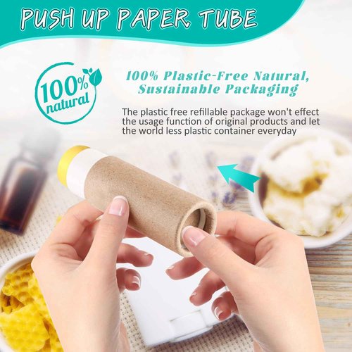 DMuuuDM 50 Pcs 0.3 oz Paperboard Lip Balm Tube,Empty Kraft Paper Chapstick Tube Holder,Push-Up Style Biodegradable Solid Perfume Lip Gloss Container for Lip Balm,Natural Compostable Container - Brown