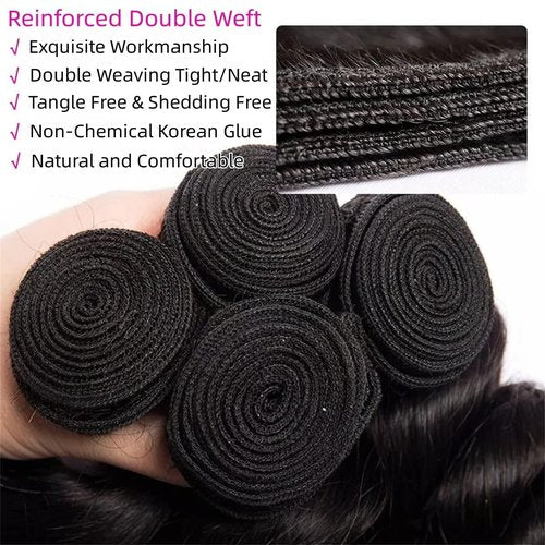 Releek Body Wave Bundles Human Hair 100% Unprocessed Body Weave Raw Hair 10A Brazilian Virgin Hair 4 Bundles (16 16 18 18 Inch) Natural Black Color Hair Extensions For Black Women
