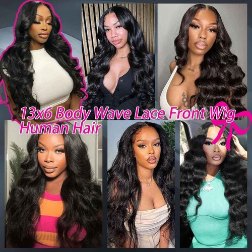 KXBKXB 13x6 Natural Color Body Wave HD Transparent Lace Frontal Wigs Human Hair 220% Density Body Wave Lace Front Wigs Human Hair Pre Plucked Glueless Wig Human Hair for Women 24Inch