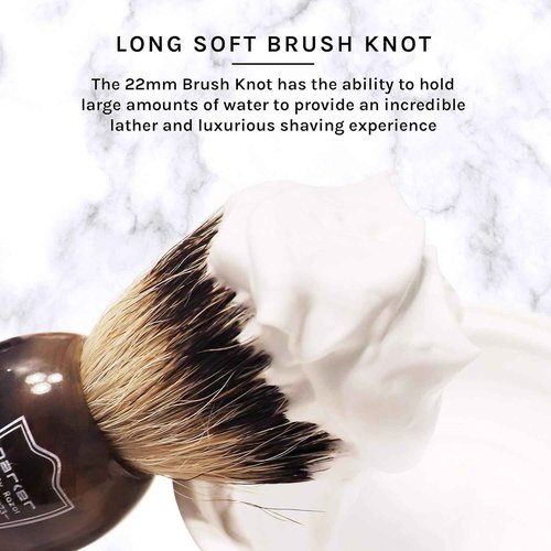 Parker 100% Silvertip Badger Shaving Brush – Faux Horn Handle, Long Loft 22 mm Knot, Chrome Base + Resin Stand – Rich Lather, Sensitive Skin Friendly