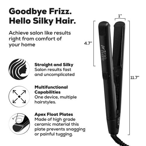 MproHeat Flat Iron Hair Straightener – 1-inch Professional Premium Ceramic Plates Infused with Diamond Dust for Hydrated, Sleek Hair, Black, 216 grams