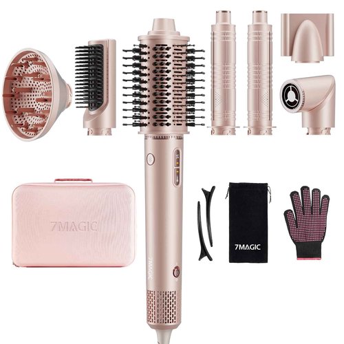 7MAGIC 7 in 1 Hair Styler & Hair Dryer Brush, 110,000 RPM High-Speed Blow Dryer with Negative Ions for Frizz-Free Styling Fast Drying Curling Volumizing Straightening, Hot Air Styler with Travel Case