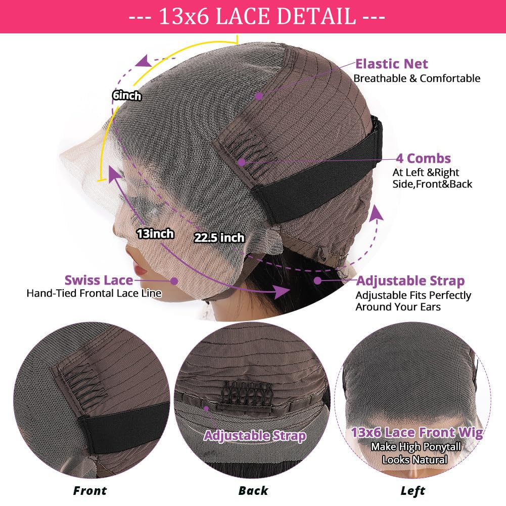 28 Inch 13x6 Deep Wave Lace Front Wigs Human Hair HD Transparent Deep Curly Lace Frontal Wigs Human Hair 180 Density Pre Plucked Glueless Wigs for Women Natural Color