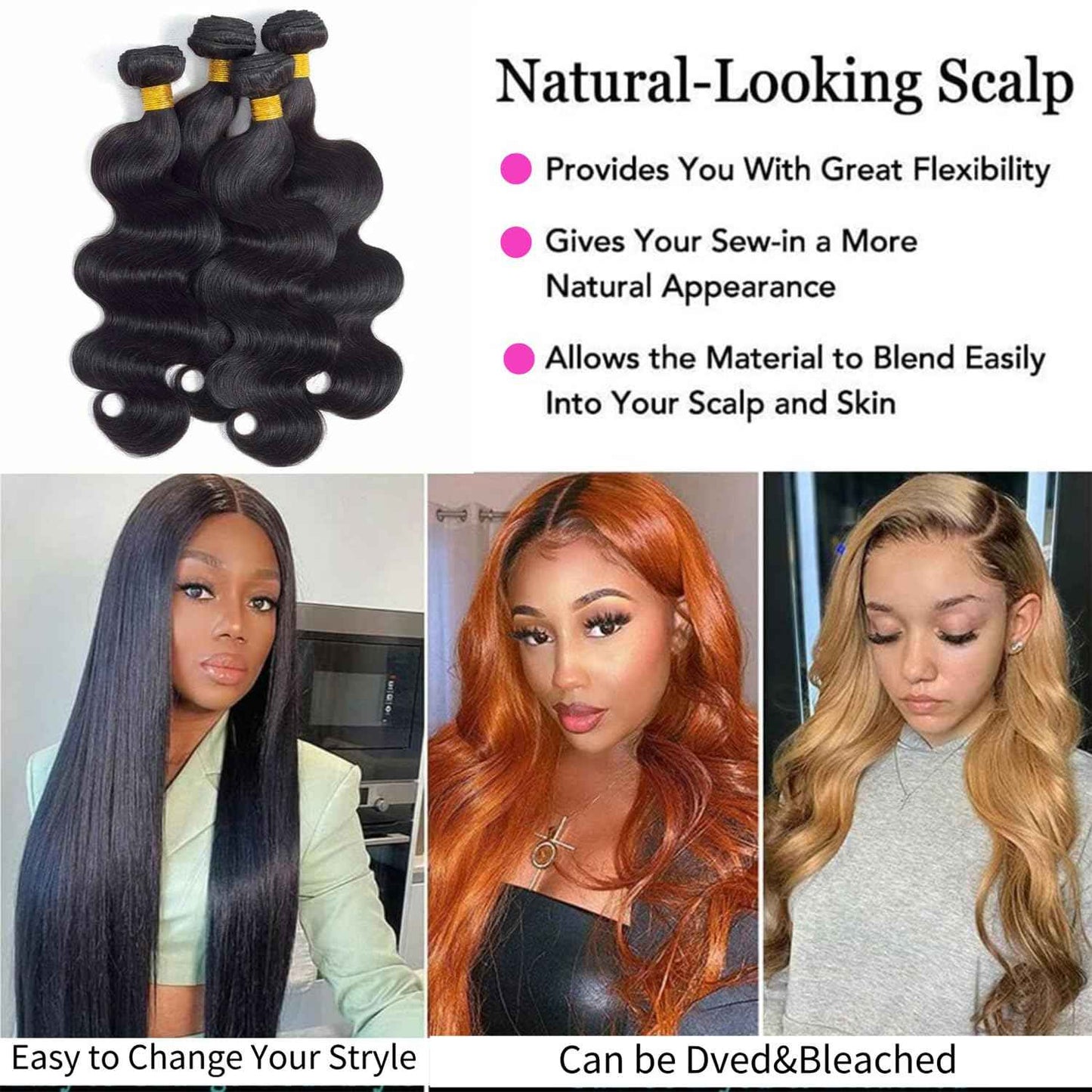 Human Hair Bundles 20 20 20 20 Inch Body Wave Bundles Human Hair 100% Unprocessed Brazilian Virgin Weave 4 Bundle Natural Black for Women Hair Extensions