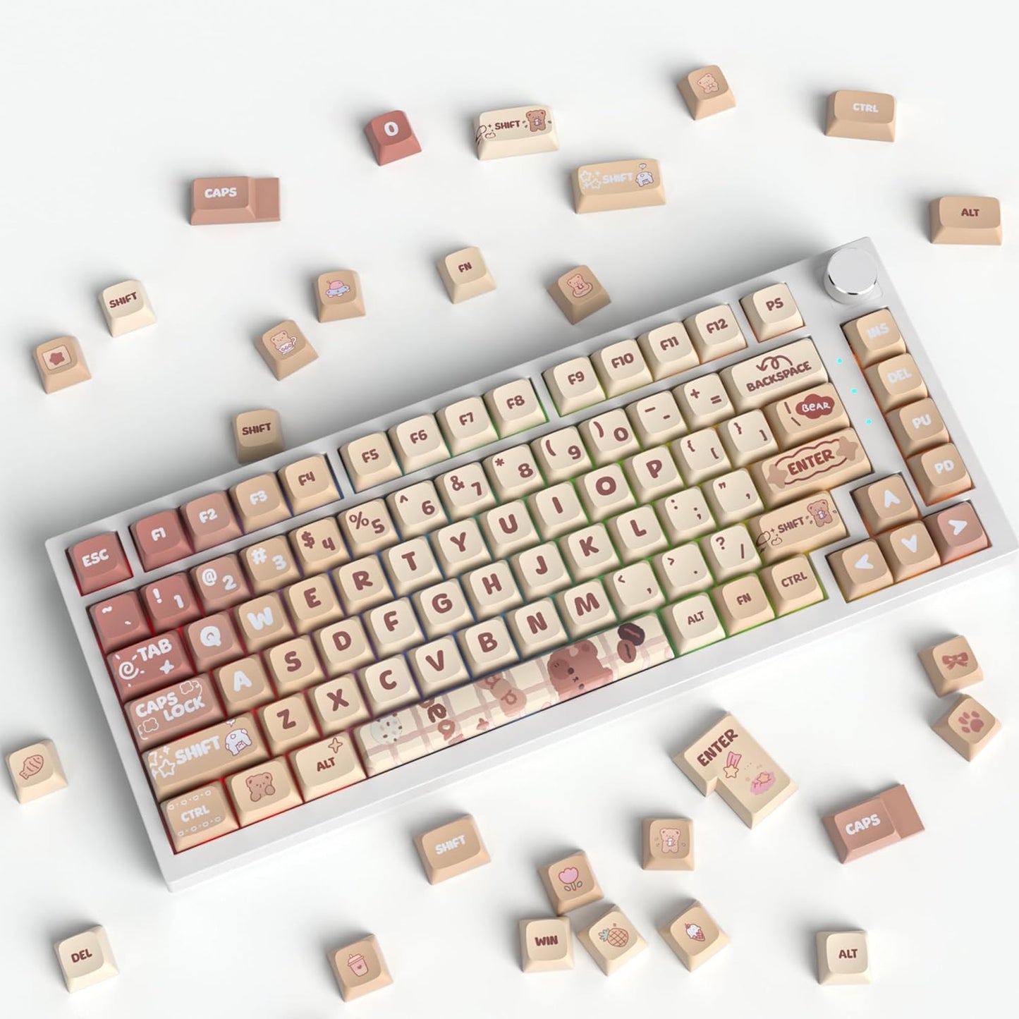 140 Keys Gradient Keycaps Side Printed Keycap Set Cherry Profile PBT Keycaps Double Shot Shine Through Custom Keycaps for Mechanical Gaming Keyboards(Minutest Dust)