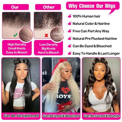 Deep Wave Lace Front Wigs 13x6 HD Transparent Lace Frontal Wig for Black Women 100% Real Curly Human Hair Wigs Pre Plucked with Baby Hair 180% Density (Black, 22 inch)