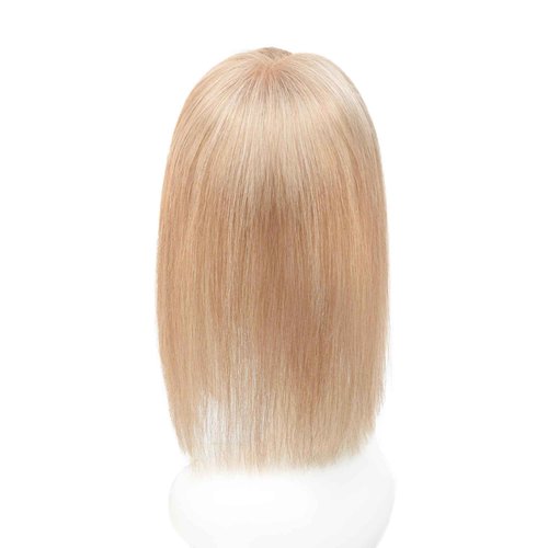 viviaBella Hair Toppers no Bangs, Natural-Looking Clip in Real Human Hair Toupee for Women with Thinning Hair Hand-tied Mono Swiss Lace Base Big Coverage 12 Inch Hairpieces (613-10-14H, 4.7"X4.3")