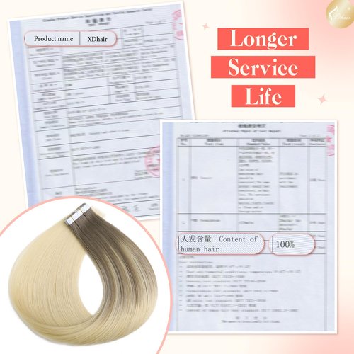 XDhair Invisble Tape in Hair Extensions Human Hair 22 Inch 50g 20pcs Light Brown to Platinum Blonde Invisible Tape in Human Hair Extensions (22, #8/60)