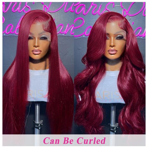 Azkiu 32 Inch 99J Burgundy Lace Front Wigs Human Hair 13x4 Straight Lace Frontal Wigs Human Hair Pre Plucked Wine Red Colored Straight Wig Human Hair Red Wig for Women 150% Density