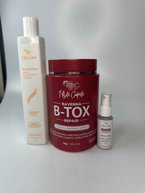 I Belli Capelli Ravenna B-tox Hair Smoothing Treatment with Deep Cleansing Shampoo and Repair Oil – Complete Straightening System for All Hair Types