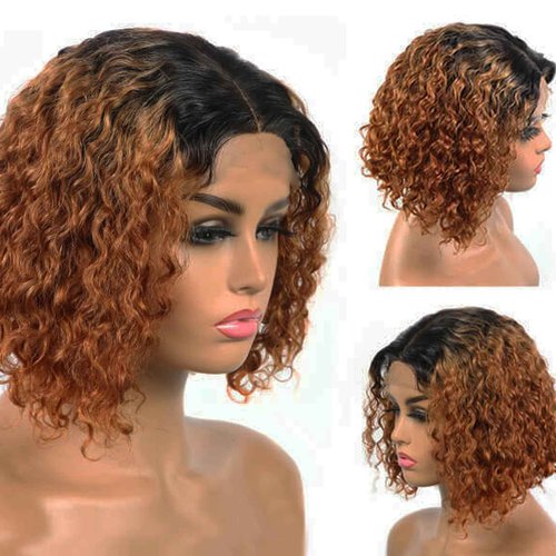 Rolisy 1B/30 Ombre Brown Bob Wig Human Hair 4x4 HD Lace Closure Wig 180% Density Glueless Water Wave Human Hair Bob Wig 12 Inch Short Curly Lace Frontal Wigs For Black Women