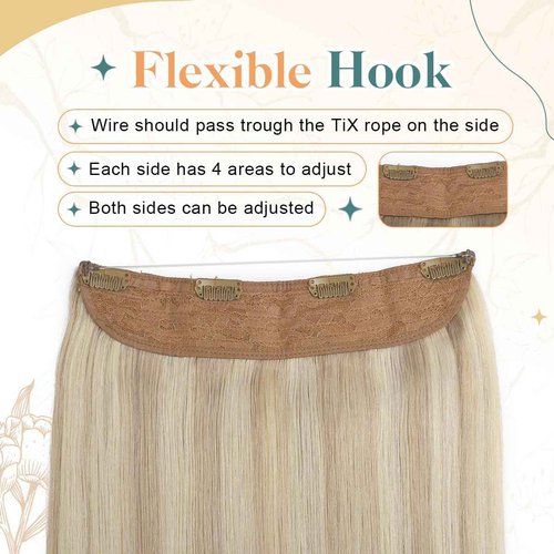 Sindra Wire Hair Extensions Human Hair Ash Blonde Highlights Bleach Blonde Fishing Line Remy Human Hair 22Inch 85g Remy Invisible Wire Extensions W22#18P613