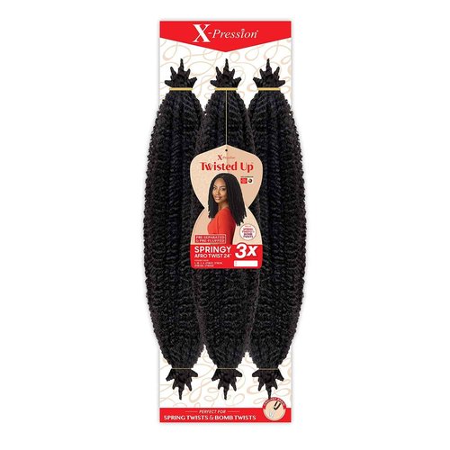 X-pression Braid Outre Crochet Braids X-Pression Twisted Up 3X Springy Afro Twist 24inch (5-pack, 1B)