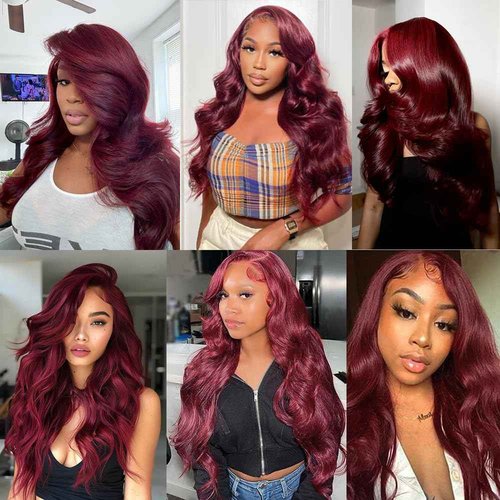 JTMMP 28 Inch 99J Burgundy Lace Front Wigs Human Hair 13X6 Body Wave Lace Front Wigs Human Hair 200% Density HD Transparent Lace Frontal Wigs Human Hair Pre Plucked