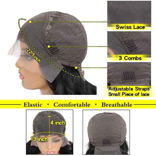 Body Wave Lace Front Wigs Human Hair 13x4 HD Transparent Lace Front Wigs for Black Women Glueless Brazilian Virgin Hair Lace Frontal Wig 180% Density Pre Plucked with Baby Hair Hairline