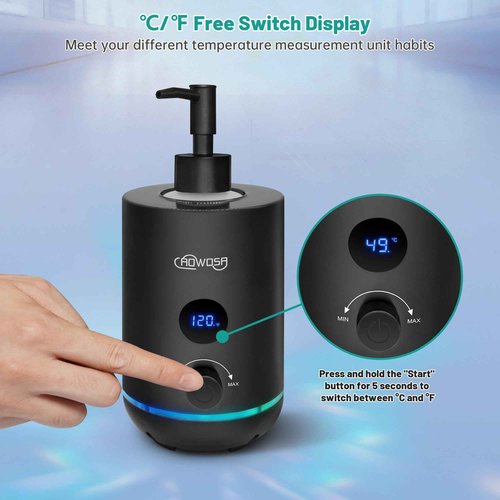 Massage Oil Warmer Bottle Professional Electric Lotion Digital Heater for SPA, Portable Oil Warmer Heated Cream for Beauty Salon Home, with Gradient Atmosphere Lamp, ℃/℉ Switchable Display