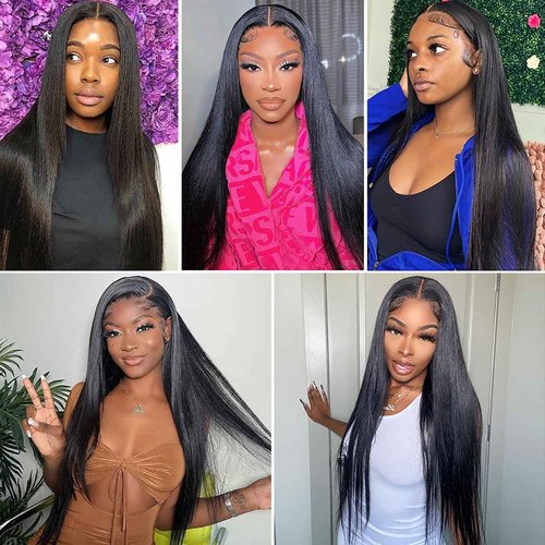 Sogram 13x6 Lace Front Wigs Human Hair Pre Plucked 180% Density Straight Glueless Wig HD Transparent Human Hair Lace Front Wigs with Baby Hair Lace Front Wigs for Black Women (28 Inch)