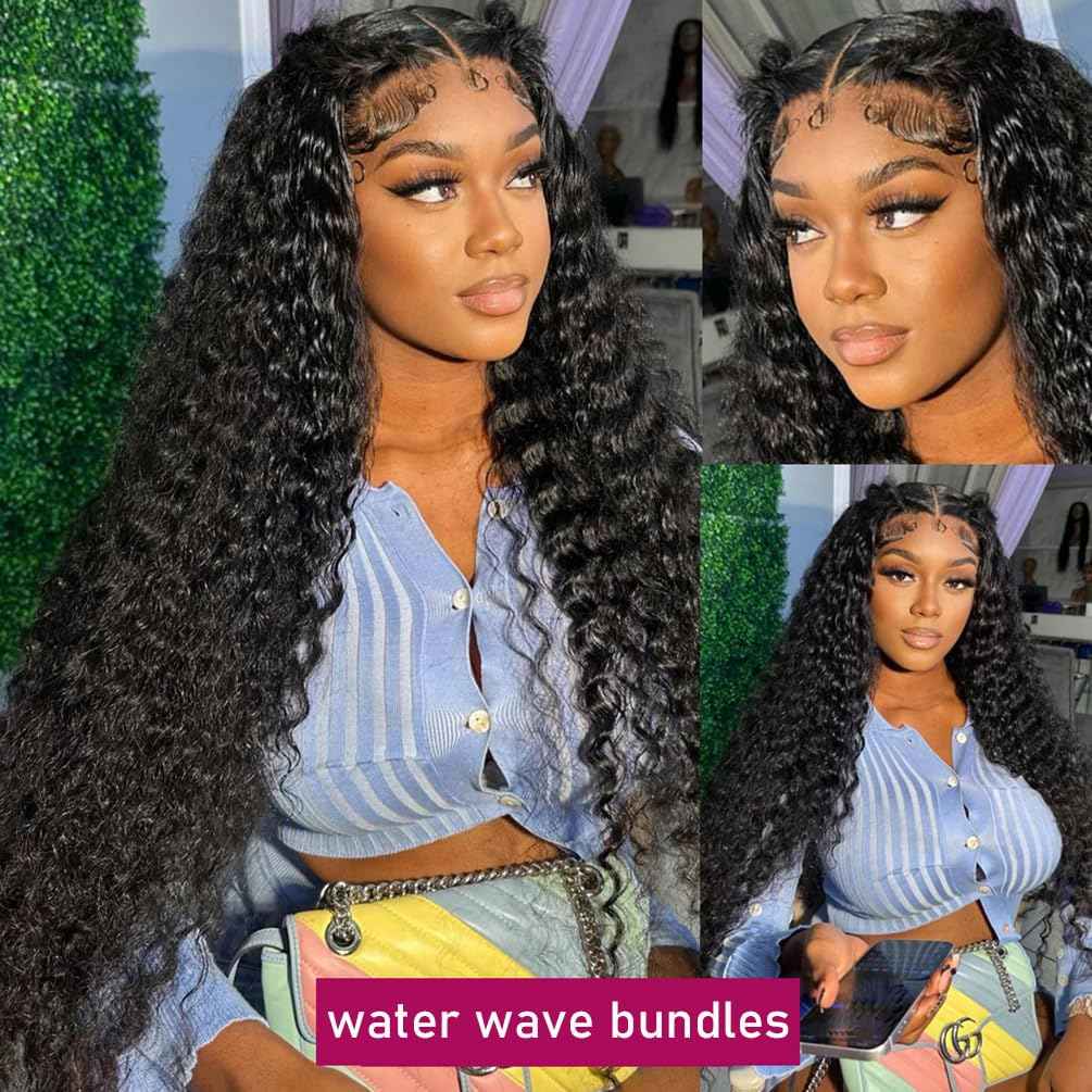 12A 3 Bundles Water Wave Human Hair (12 14 16 Inch) 100% Unprocessed Weave Brazilian Human Hair Bundles Full And Thick Virgin Hair Extensions Natural Color