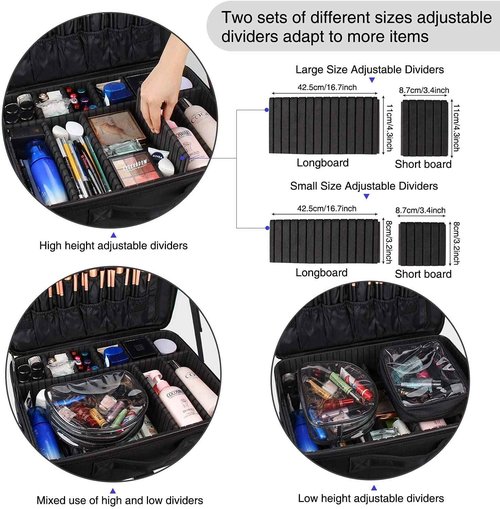MONSITNA Extra Large Makeup Case 17 Inch Super Large Capacity Travel Makeup Train Case Professional Makeup Artist Case Nail Polish Organizer Storage Box with Two Adjustable Shoulder Strap (Black)