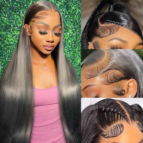 UKOWN 13x6 Lace Front Wigs Human Hair 28 Inch Straight HD Transparent Lace Front Wigs Human Hair Pre Plucked Natural Color 200 Density With Baby Hair for Women