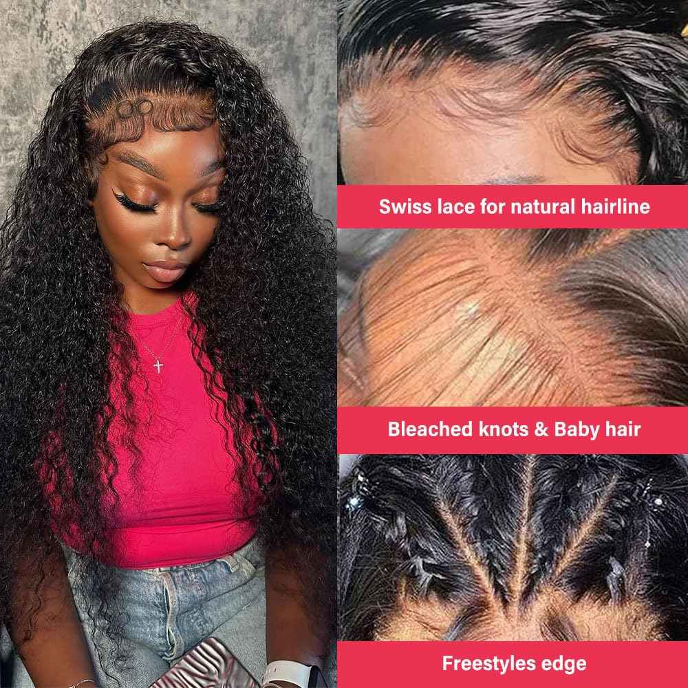 13x4 Deep Wave Lace Front Wigs Human Hair 200% Density Deep Wave Frontal Wigs Human Hair HD Lace 20 Inch Curly Wigs for Black Women Pre Plucked with Baby Hair Curly Lace Front Wig Human Hair