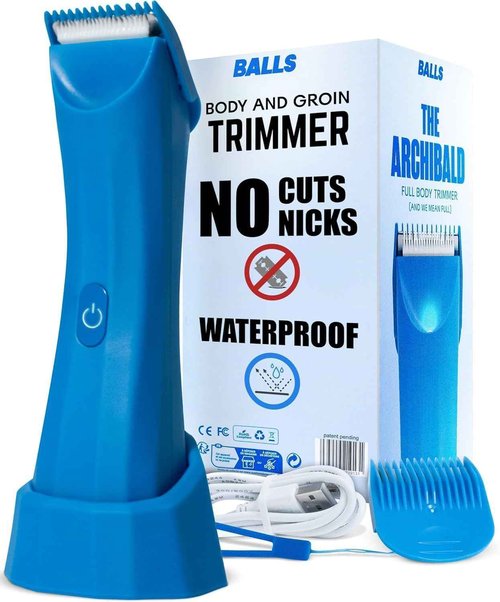 BALLS Trimmer V3 The Archibald - Body & Pubic Hair Shaver for Men - No Cuts, Sacksafe Guard, Rechargeable, 100% Waterproof, Cordless - Wet/Dry with Replaceable Ceramic Blades Archibald Trimmer